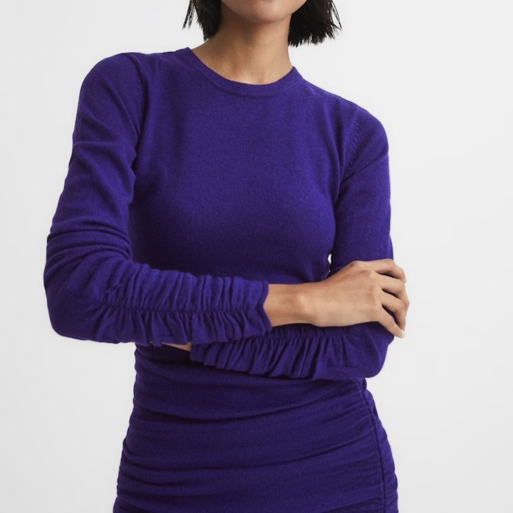 New Reiss Charley Ruched Long Sleeve Sweater Dress Wool Blend Purple Sz XS - Picture 3 of 16